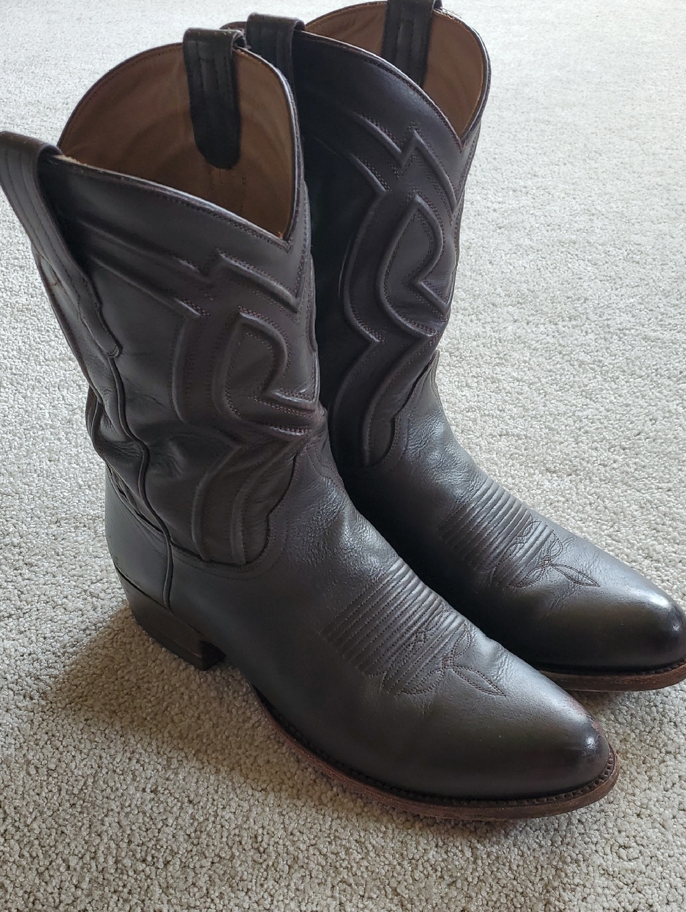 Cuero Brown Leather Western Cowboy Boots with Stitch Detailing